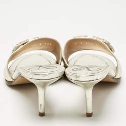 Pre Owned Valentino Gold Leather VLogo Crystals Slide Sandals Size 36.5