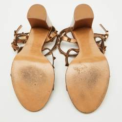 Pre Owned Valentino Bronze Leather Rockstud Cage Ankle Strap Sandals Size 38.5
