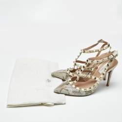 Pre Owned Valentino Multicolor Leather Crystal Embellished Rockstud  Ankle Strap Pumps Size 38