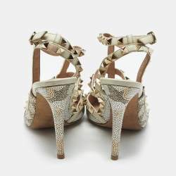 Pre Owned Valentino Multicolor Leather Crystal Embellished Rockstud  Ankle Strap Pumps Size 38
