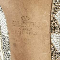 Pre Owned Valentino Multicolor Leather Crystal Embellished Rockstud  Ankle Strap Pumps Size 38