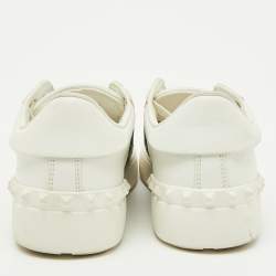 Pre Owned Valentino White/Green Glitter and Leather Rockstud Low Top Sneakers Size 38