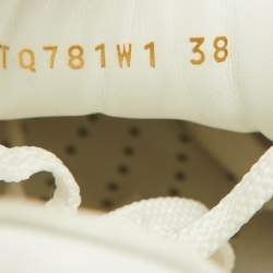 Pre Owned Valentino White/Green Glitter and Leather Rockstud Low Top Sneakers Size 38