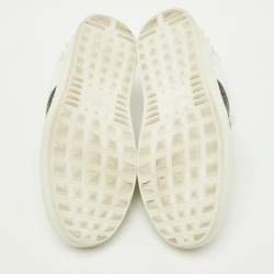 Pre Owned Valentino White/Green Glitter and Leather Rockstud Low Top Sneakers Size 38