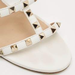Pre Owned Valentino White Leather Rockstud Slide Sandals Size 38.5