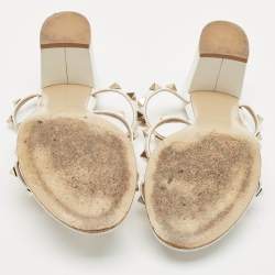 Pre Owned Valentino White Leather Rockstud Slide Sandals Size 38.5