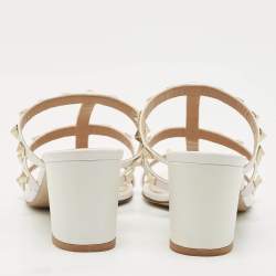 Pre Owned Valentino White Leather Rockstud Slide Sandals Size 38.5