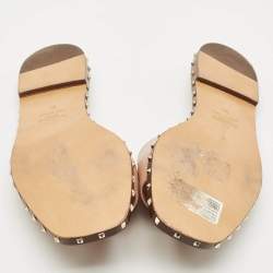 Pre Owned Valentino Beige Leather Soul Rockstud Flat Slide Sandals Size 38