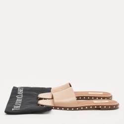 Pre Owned Valentino Beige Leather Soul Rockstud Flat Slide Sandals Size 38