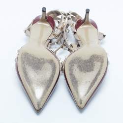 Pre Owned Valentino Burgundy/Beige Patent Leather Rockstud Ankle Strap Pumps Size 38