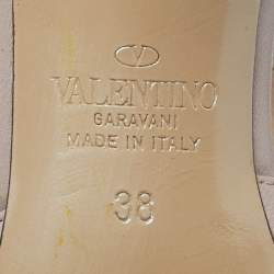 Pre Owned Valentino Burgundy/Beige Patent Leather Rockstud Ankle Strap Pumps Size 38