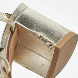 Pre Owned Valentino Metallic Silver Leather Rockstud Caged Slide Sandals Size 36