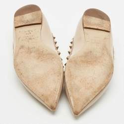 Pre Owned Valentino Beige Patent Leather Rockstud Pointed Toe Ballet Flats Size 37.5