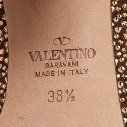 Pre Owned Valentino Dark Brown Suede Crystal Embellished Block Heel Pumps Size 38.5