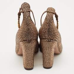 Pre Owned Valentino Dark Brown Suede Crystal Embellished Block Heel Pumps Size 38.5