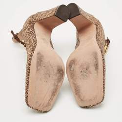 Pre Owned Valentino Dark Brown Suede Crystal Embellished Block Heel Pumps Size 38.5