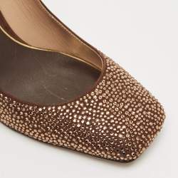 Pre Owned Valentino Dark Brown Suede Crystal Embellished Block Heel Pumps Size 38.5