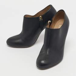 Pre Owned Valentino Black Leather Rockstud Heel Ankle Length Boots Size 37