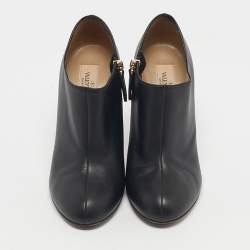Pre Owned Valentino Black Leather Rockstud Heel Ankle Length Boots Size 37