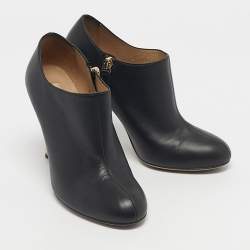 Pre Owned Valentino Black Leather Rockstud Heel Ankle Length Boots Size 37