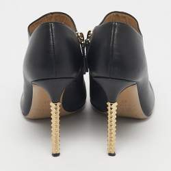 Pre Owned Valentino Black Leather Rockstud Heel Ankle Length Boots Size 37