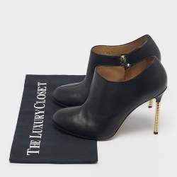 Pre Owned Valentino Black Leather Rockstud Heel Ankle Length Boots Size 37
