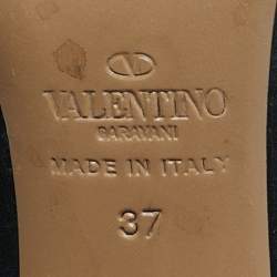 Pre Owned Valentino Black Leather Rockstud Heel Ankle Length Boots Size 37