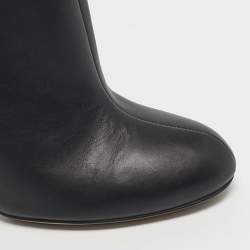 Pre Owned Valentino Black Leather Rockstud Heel Ankle Length Boots Size 37