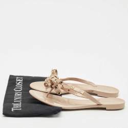 Pre Owned Valentino Beige Jelly Bow Rockstud Thong Flats Size 37