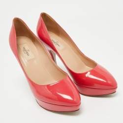 Pre Owned Valentino Coral Pink Patent Leather Platform Pumps Size 39