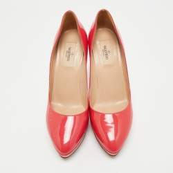 Pre Owned Valentino Coral Pink Patent Leather Platform Pumps Size 39