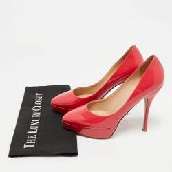 Pre Owned Valentino Coral Pink Patent Leather Platform Pumps Size 39
