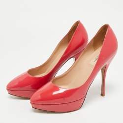 Pre Owned Valentino Coral Pink Patent Leather Platform Pumps Size 39
