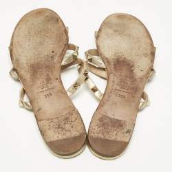 Pre Owned Valentino Gold Leather Rockstud Flat Slides Size 39.5