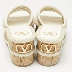 Pre Owned Valentino Ivory Leather Summerblocks Platform Mules Size 38