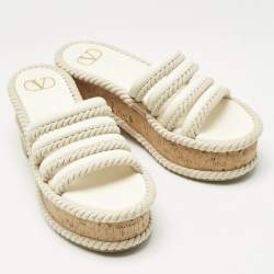 Pre Owned Valentino Ivory Leather Summerblocks Platform Mules Size 38