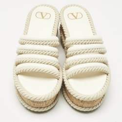 Pre Owned Valentino Ivory Leather Summerblocks Platform Mules Size 38