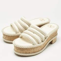 Pre Owned Valentino Ivory Leather Summerblocks Platform Mules Size 38