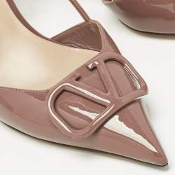 Pre Owned Valentino Beige  Patent Escape VLogo Pumps Size 40.5