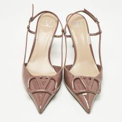 Pre Owned Valentino Beige  Patent Escape VLogo Pumps Size 40.5