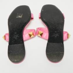 Pre Owned Valentino Pink Leather Roman Stud Flat Slides Size 39