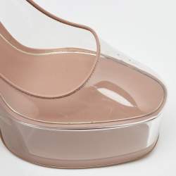 Pre Owned Valentino Transparent/Beige PVC and Patent Leather Tan-Go Platform Ankle Strap Pumps Size 38