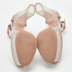 Pre Owned Valentino Transparent/Beige PVC and Patent Leather Tan-Go Platform Ankle Strap Pumps Size 38