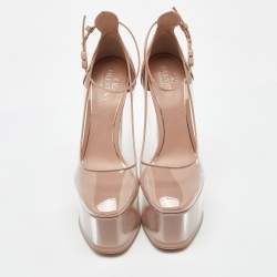 Pre Owned Valentino Transparent/Beige PVC and Patent Leather Tan-Go Platform Ankle Strap Pumps Size 38