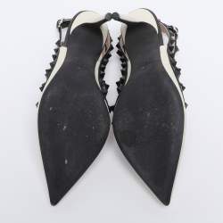 Pre Owned Valentino Off White/Black Leather Rockstud Ankle Strap Pumps Size 38