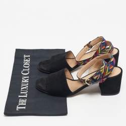 Pre Owned Valentino Black Suede Multicolor Ankle Strap Sandals Size 35.5