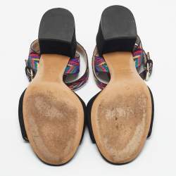 Pre Owned Valentino Black Suede Multicolor Ankle Strap Sandals Size 35.5