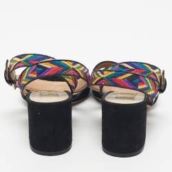 Pre Owned Valentino Black Suede Multicolor Ankle Strap Sandals Size 35.5