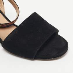 Pre Owned Valentino Black Suede Multicolor Ankle Strap Sandals Size 35.5