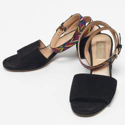 Pre Owned Valentino Black Suede Multicolor Ankle Strap Sandals Size 35.5